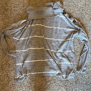 Gray Striped Turtleneck Sweater with Buttons